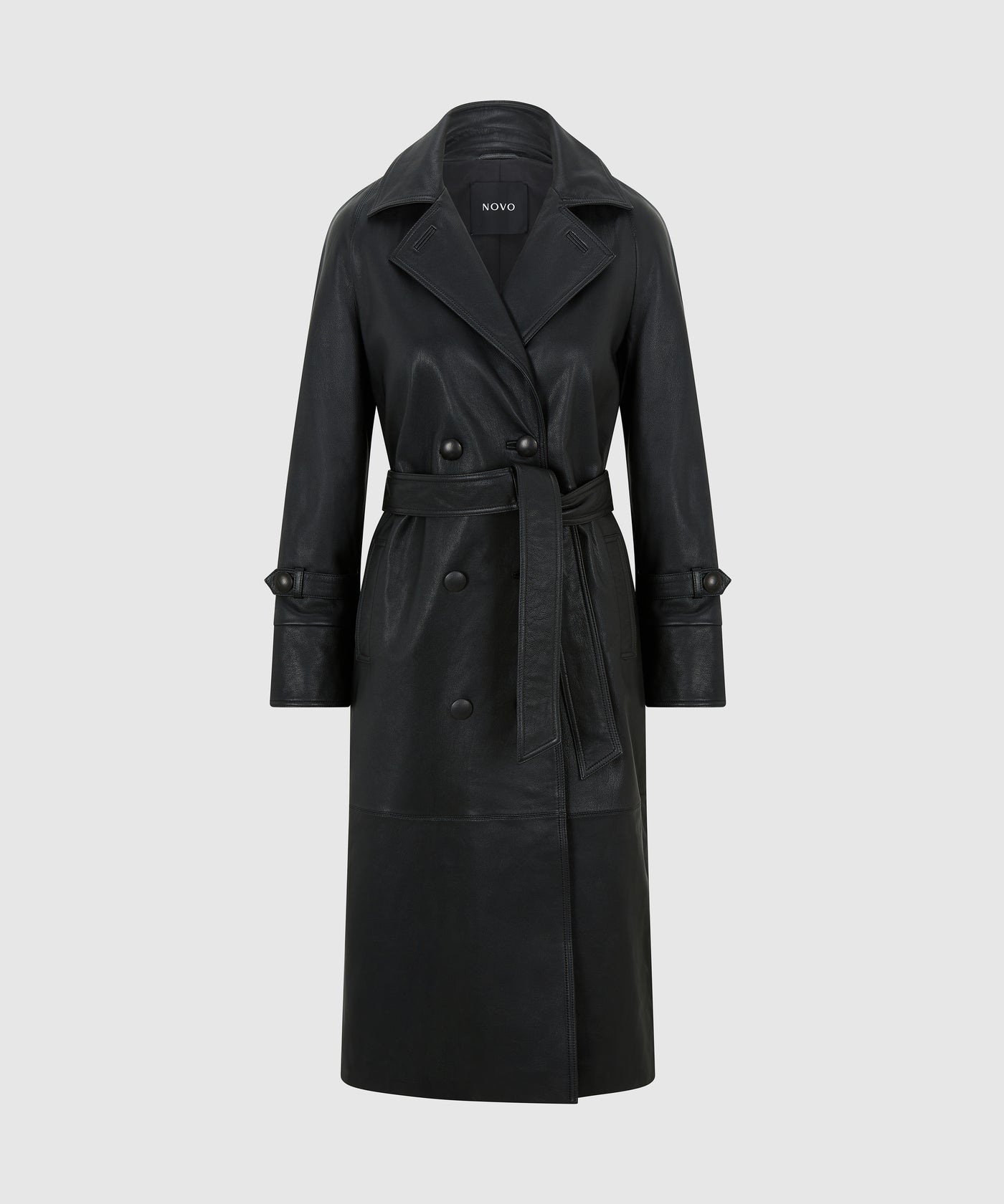 Double-Breasted 100% Black Leather Trench Coat – NOVO